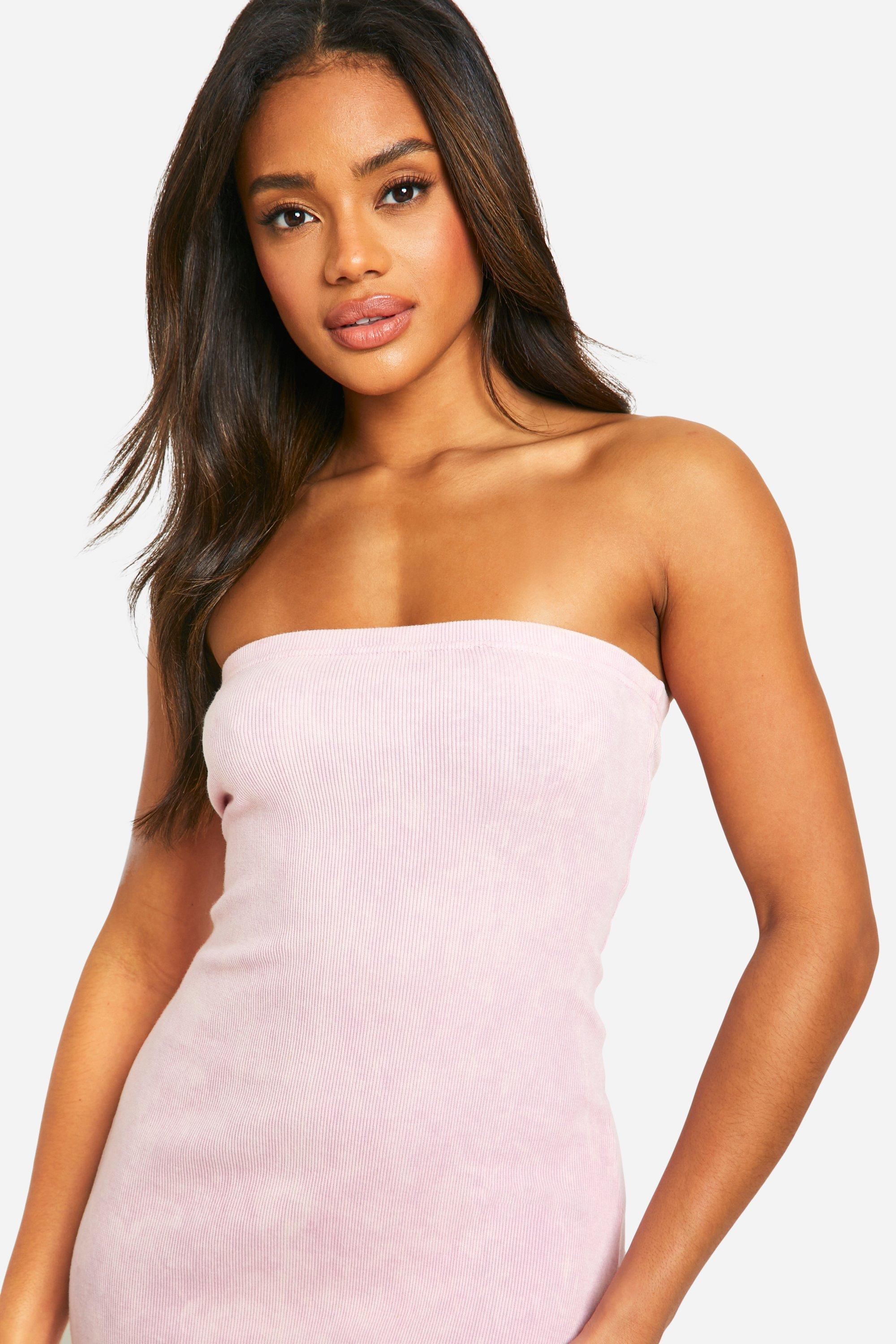 Acid Wash Ribbed Bandeau Midaxi Dress boohoo NZ